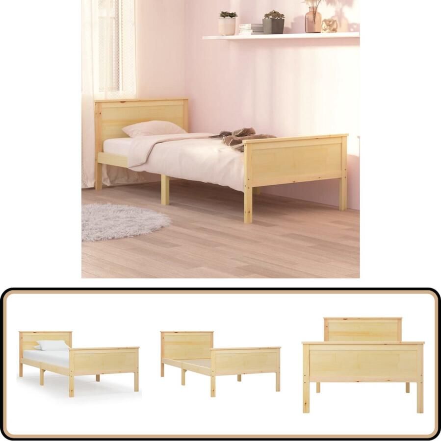 VidaXL Bedframe Massief Grenenhout 100x200 cm Houten Bed Frame Tweepersoons Bed Bedframe Bruin Massief Hout Bed Grenenhout Bed