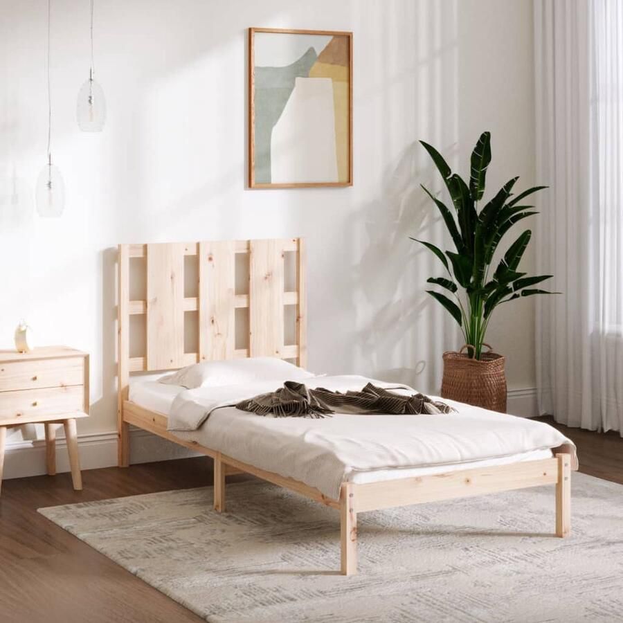 VidaXL Bedframe Massief Grenen 75x190 cm Inclusief Hoofdbord Massief Houten Bed Frame Grenenhouten Bed Rustic Bed Frame Tweepersoons Bed Enkelpersoons Bed Klein Bed Frame Zonder Matras - Foto 2