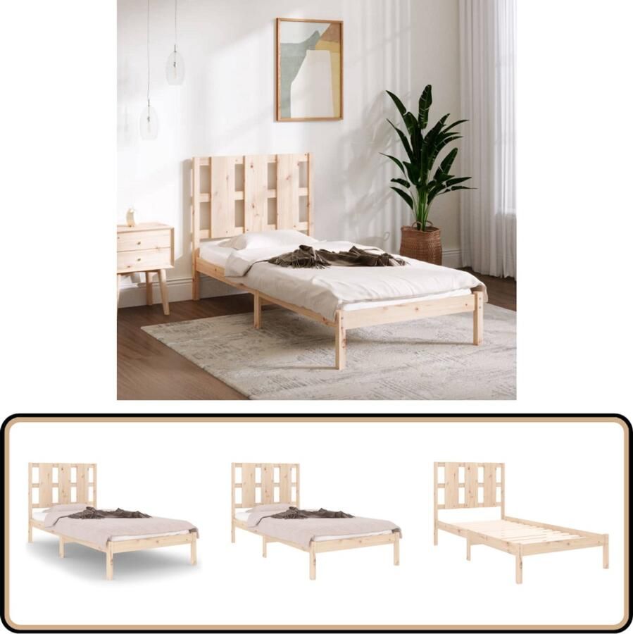 VidaXL Bedframe Massief Grenenhout 100x200 cm Houten Bed Frame Tweepersoons Bed Frame Grenenhout Massief Hout Bed Modern Bed Frame Comfort Hoofdeinde