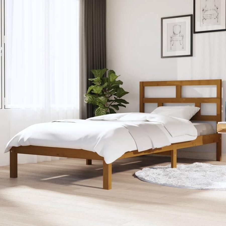 VidaXL Bedframe Massief Grenenhout 100x200 cm Houten Bed Frame Tweepersoons Bed Massief Grenenhout Bedframe Honingbruin Bedframe 100x200 Cm - Foto 2