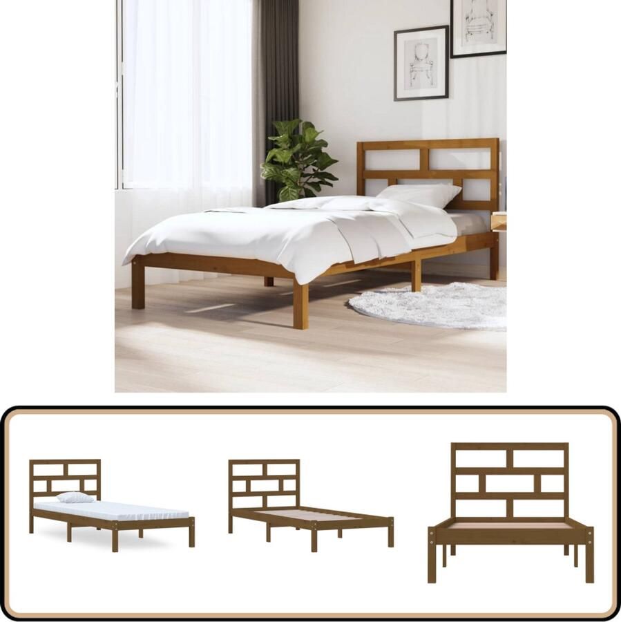 VidaXL Bedframe Massief Grenenhout 100x200 cm Houten Bed Frame Tweepersoons Bed Massief Grenenhout Bedframe Honingbruin Bedframe 100x200 Cm