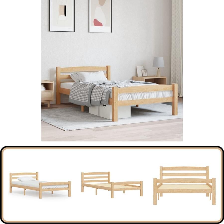 VidaXL Bedframe Massief Grenenhout 100x200 cm Houten Bed Frame Tweepersoons Bed Massief Grenenhout Bruine Bedbank Modern Bed Comfortabel Bed Slaapcomfort Bedroom Furniture Bed