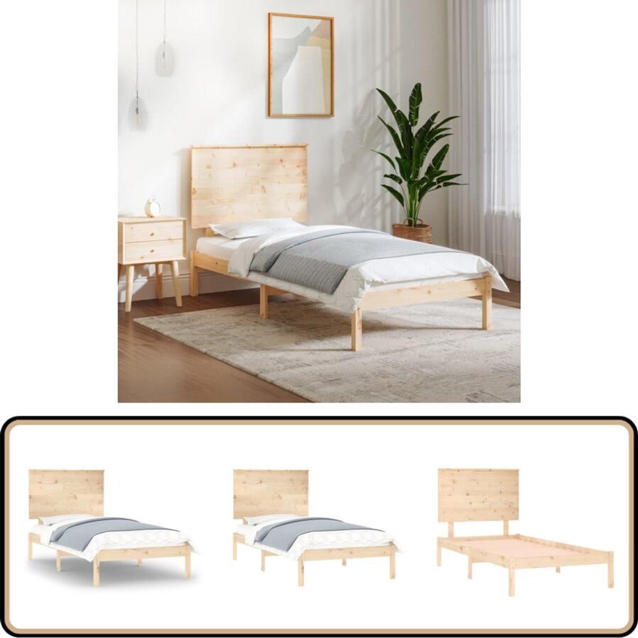 VidaXL Bedframe Massief Grenenhout 100x200 cm Houten Bed Frame Tweepersoons Bed Massief Grenenhout Bedframe Zonder Matras Modern Bed