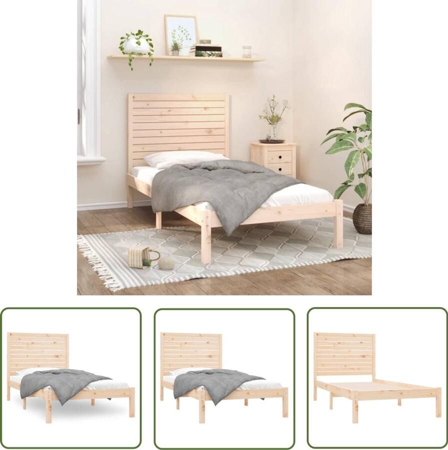 VidaXL Bedframe Massief Grenenhout 100x200 cm Houten Bedframe Grenenhout Bed Tweepersoons Bed Hoofdbord Stapelbare Bedbodems Vintage Bed Landelijk Bed Minimalistisch Bed Modern Bed