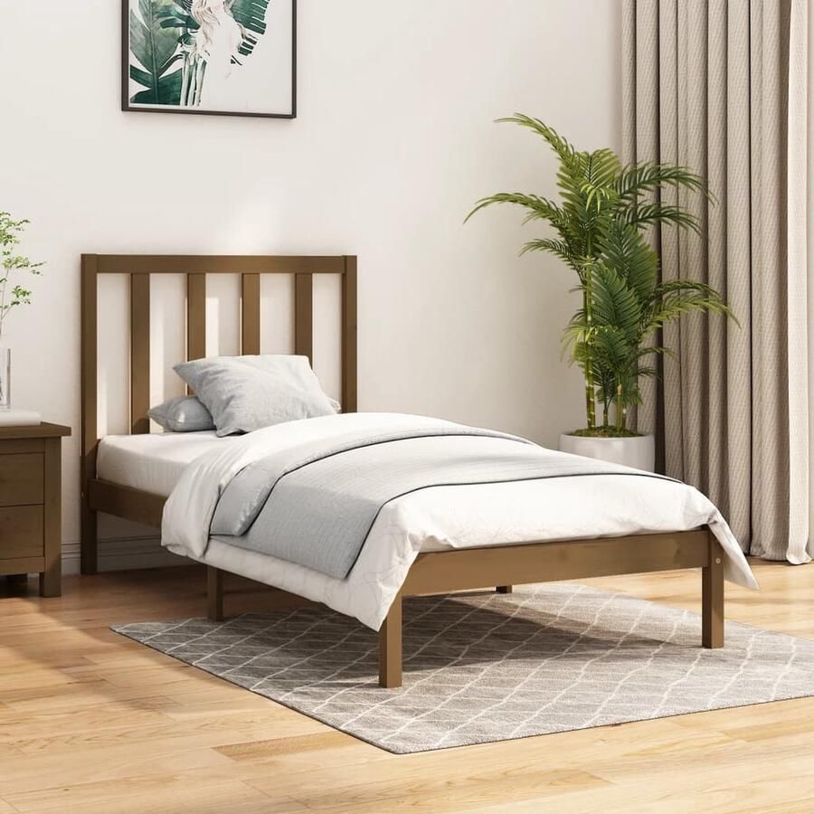 VidaXL Bedframe Massief Grenenhout 100x200 cm Houten Bedframe Tweepersoons Bed Frame Grenenhout Bed Bruine Bed Hoofdbord Massief Hout - Foto 2