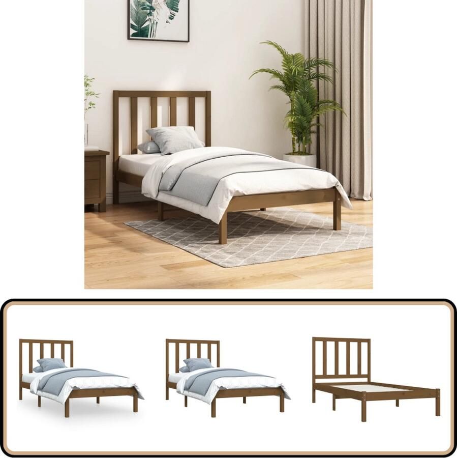 VidaXL Bedframe Massief Grenenhout 100x200 cm Houten Bedframe Tweepersoons Bed Frame Grenenhout Bed Bruine Bed Hoofdbord Massief Hout