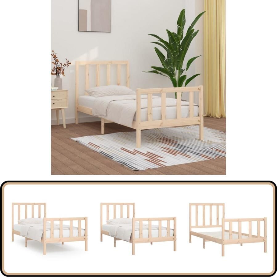 VidaXL Bedframe Massief Grenenhout 100x200 cm Houten Bedframe Tweepersoons Bed Massief Grenenhout Bedbodems Hoofdborden Slaapkamers