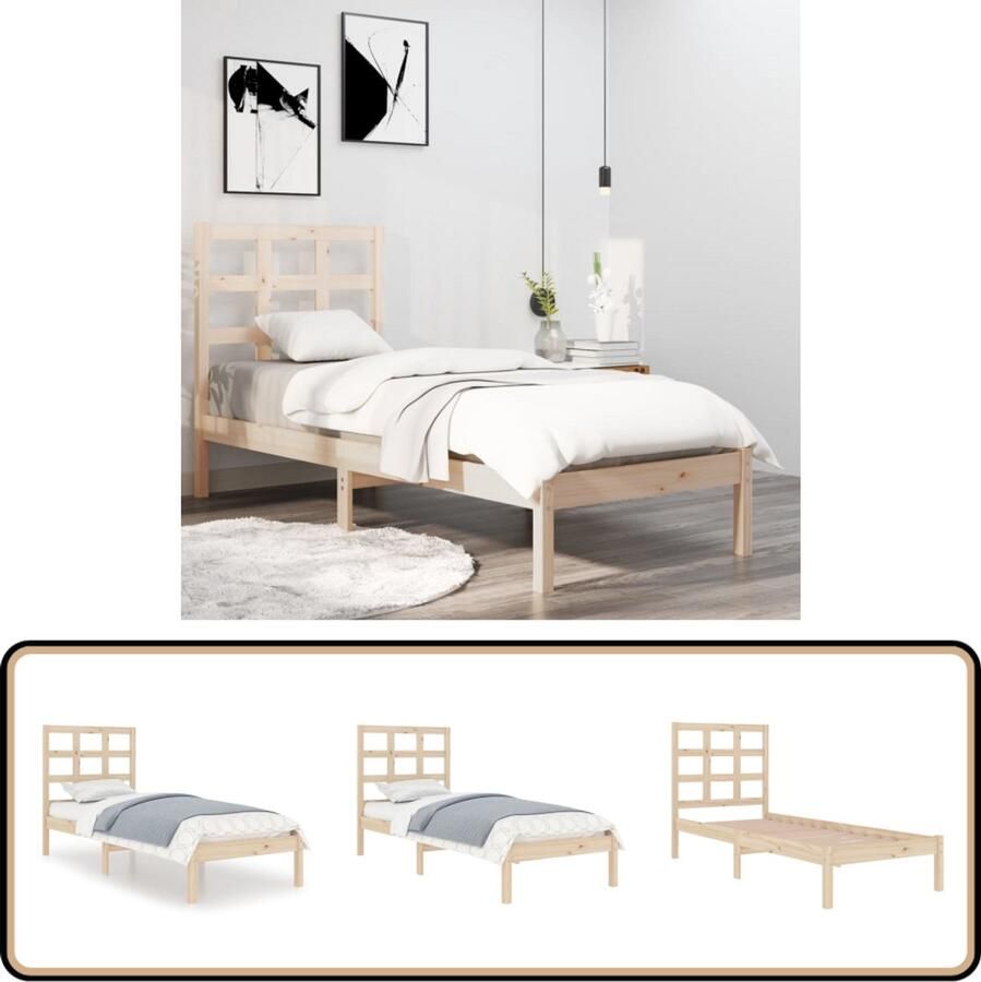 VidaXL Bedframe Massief Grenenhout 100x200 cm Houten Bedframe Tweepersoons Bed Massief Grenenhout Bedhoofsteun Boxspring Bed