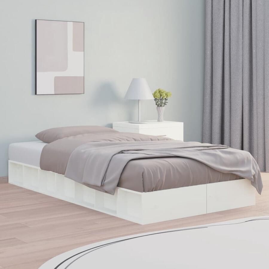 VidaXL Bedframe Massief Grenenhout 100x200 cm Massief Houten Bedframe Wit Bedframe 100x200 Compact Bedframe Ruime Kamer - Foto 2