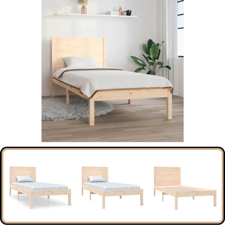 VidaXL Bedframe Massief Grenenhout 100x200 cm Klassieke Bed Frame Houten Bed Grenenhouten Bed Enkelpersoonlig Bed Tweepersoons Bed Slaapcomfort Bedsteun Hoofdeinde Lattenbodem