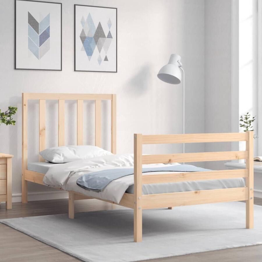 VidaXL Bedframe Massief Grenenhout 100x200 cm Massief Hout Bed Grenenhout Bed Tweepersoons Bed Boxspring Frame Bed Met Lattenbodem Houten Bed Frame - Foto 2