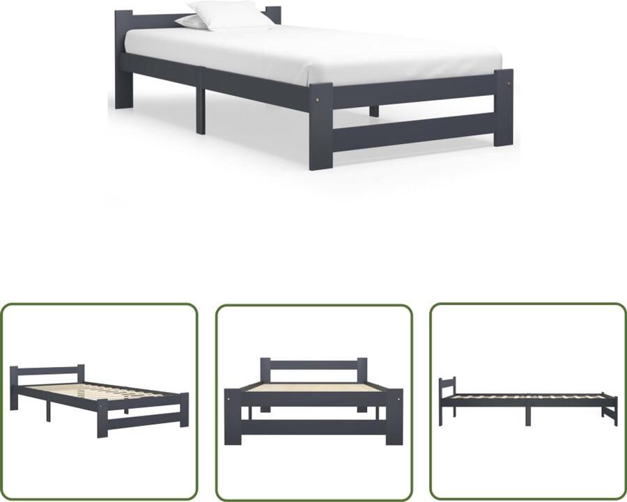 VidaXL Bedframe Massief Grenenhout 100x200 cm Massief Houten Bed Frame Donker Grijs Bed Tweepersoons Bed Grenenhout Bed Frame Kopen Slaapcomfort Luxe Bed Frame Design Bed Frame Modern Bed Frame