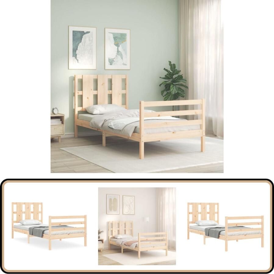 VidaXL Bedframe Massief Grenenhout 100x200 cm Massief Houten Bed Tweepersoons Bed Grenenhouten Bed Frame Hoofdboard Bed