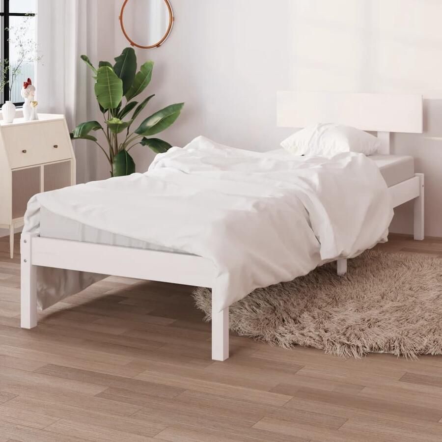 VidaXL Bedframe Massief Grenenhout 100x200 cm Wit Wooden Bed Frame Single Bed White Bed Frame Pine Wood Furniture Bedroom Furniture Modern Bed Frame Bedstead Head Board Included Easy Assembly Affordable Bed Frame - Foto 2