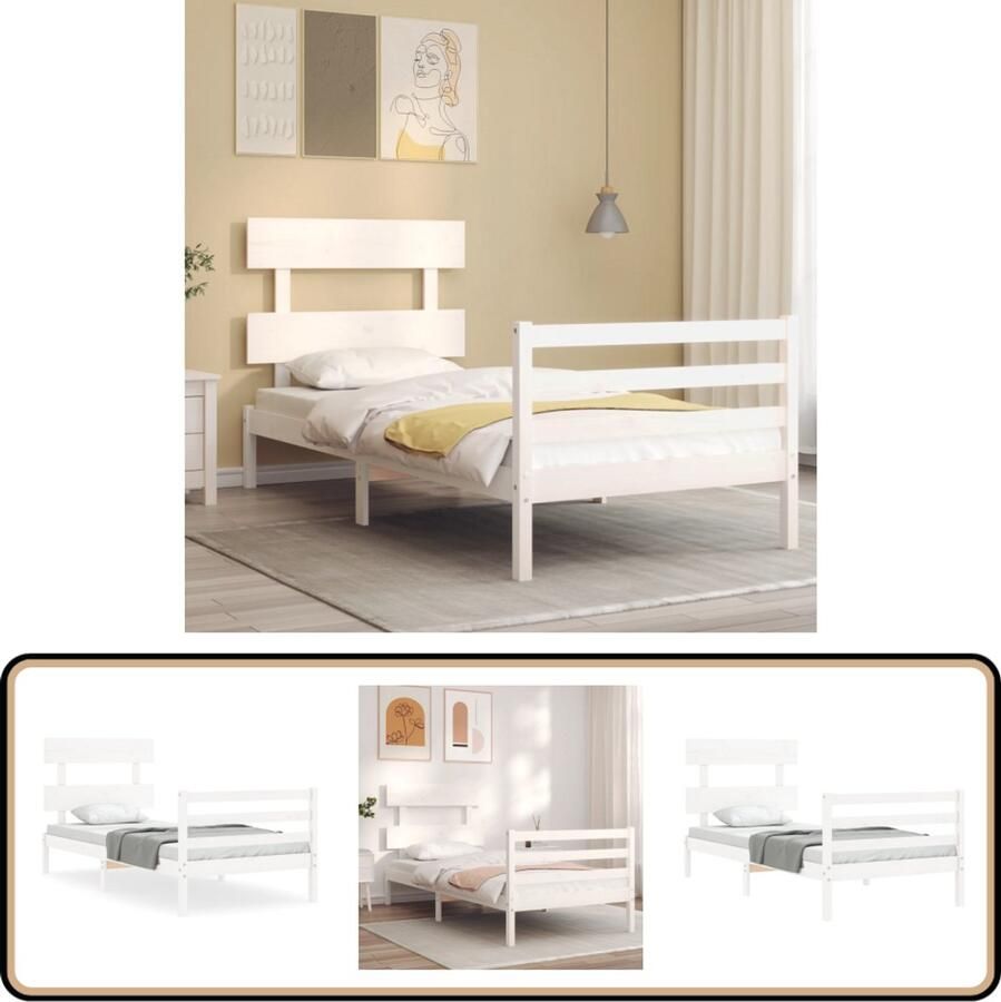 VidaXL Bedframe Massief Grenenhout 100x200cm Wit Massief Houten Bed Grenenhouten Bed Wit Bed Tweepersoonsbed Boxspring Frame Slaapcomfort Bedroom Furniture