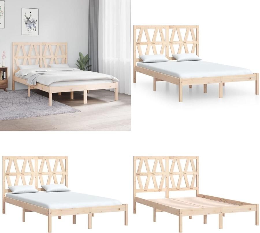 VidaXL Bedframe massief grenenhout 120x190 cm 4FT Small Double Bedframe Bedframes Tweepersoonsbed Bed