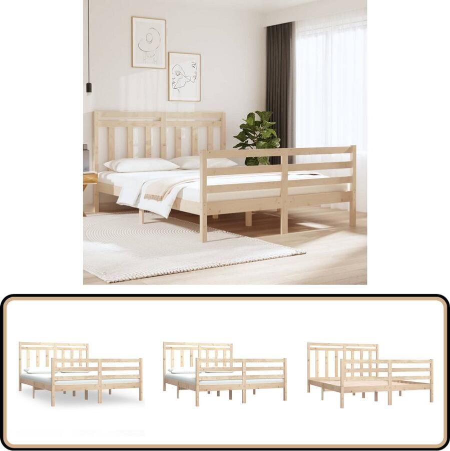 VidaXL Bedframe Massief Grenenhout 120x190 cm Bedframe Grenenhouten Bed Tweepersoons Bed Klein Dubbel Bed Hout Bed Slaapcomfort Hoofdbord Rustic Style