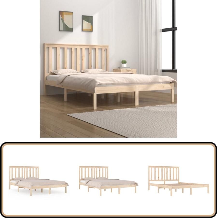 VidaXL Bedframe Massief Grenenhout 120x190 cm Houten Bedframe Klassiek Bed Tweepersoonsbed Grenenhout Bed Massief Hout Bed
