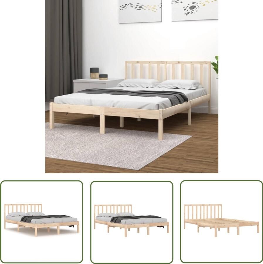 VidaXL Bedframe Massief Grenenhout 120x190 cm Houten Bedframe Massief Grenenhout Bedframe Bruin Tweepersoons Bed Klein Dubbel Bed Modern Bedframe Landelijk Bedframe - Foto 3
