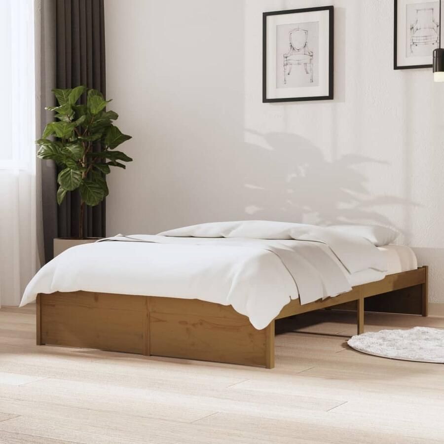 VidaXL Bedframe Massief Grenenhout 120x190 cm Houten Bedframe Massief Grenenhout Bedframe Klein Dubbel Honigbruin Modern Design Stabiele Constructie - Foto 2