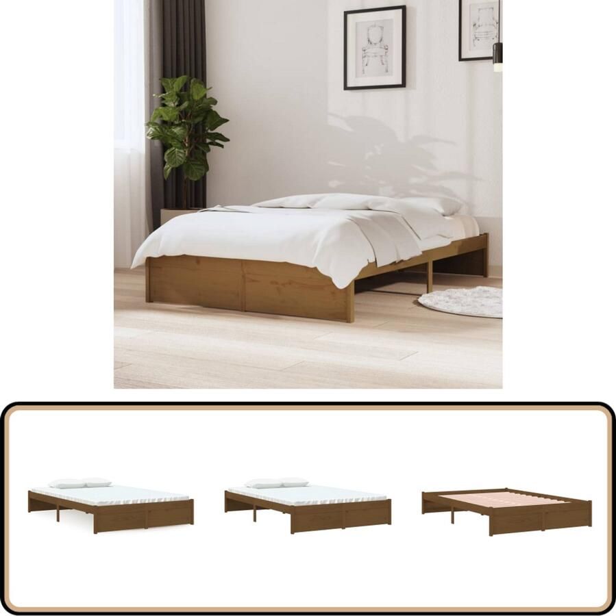 VidaXL Bedframe Massief Grenenhout 120x190 cm Houten Bedframe Massief Grenenhout Bedframe Klein Dubbel Honigbruin Modern Design Stabiele Constructie