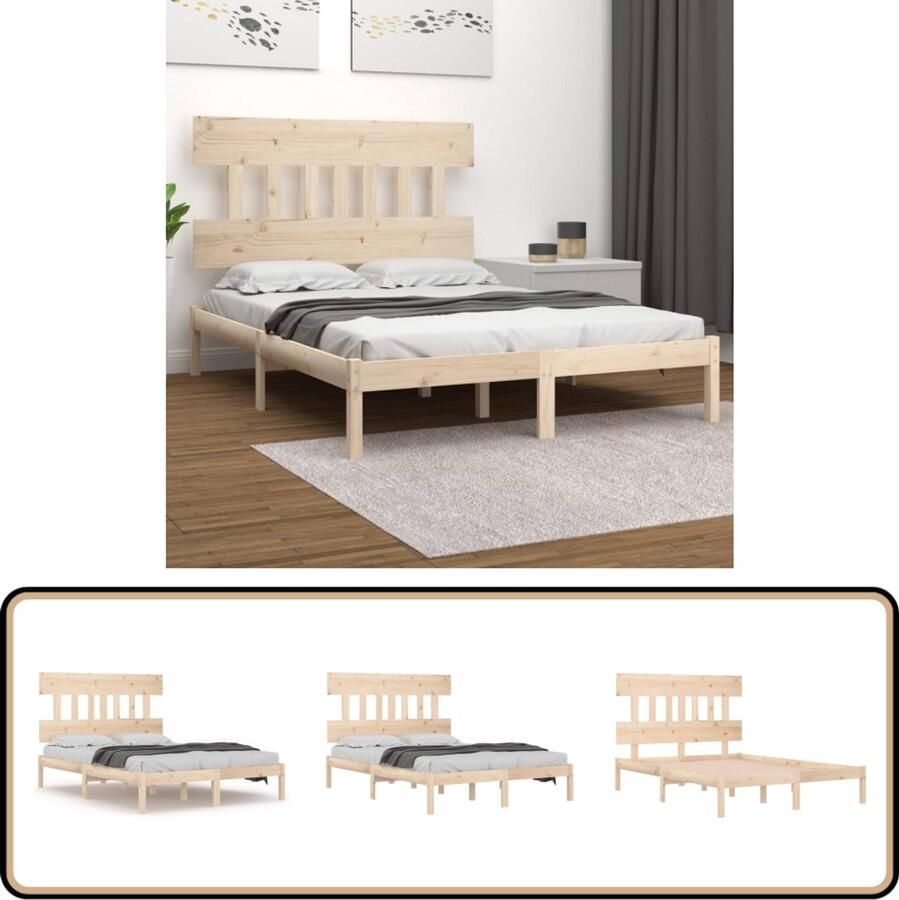 VidaXL Bedframe Massief Grenenhout 120x190 cm Houten Bedframe Massief Grenenhout Tweepersoonsbed Bedbodems Hoofdbord Slaapkamers