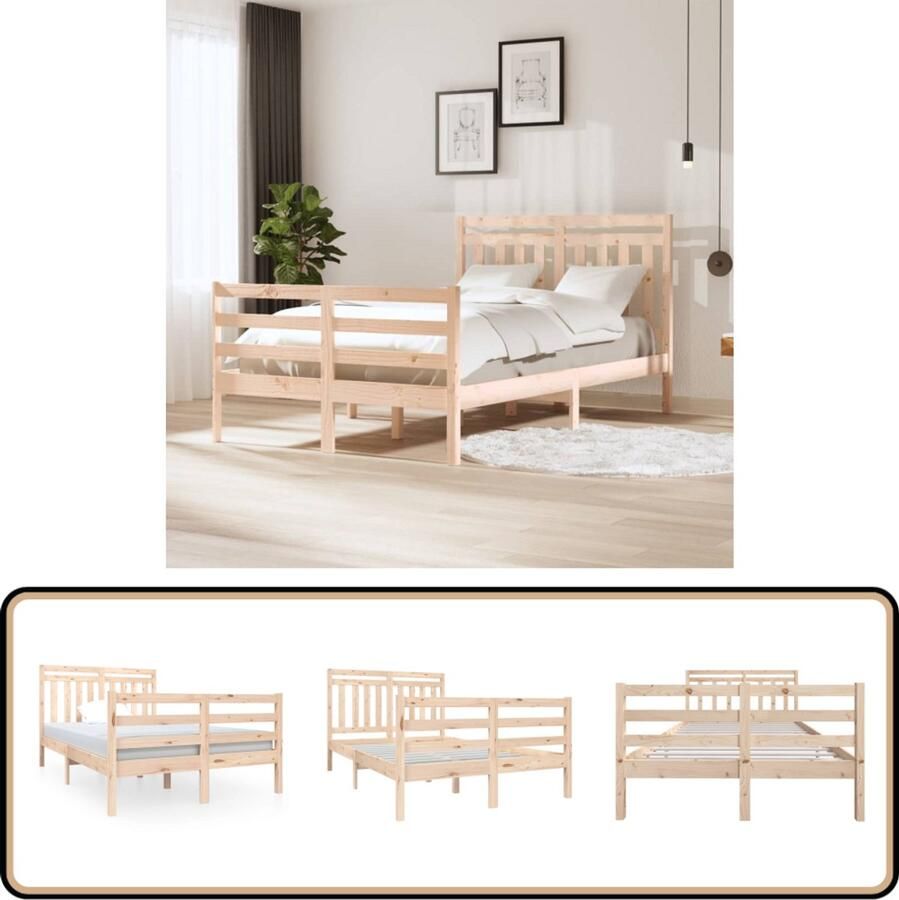 VidaXL Bedframe Massief Grenenhout 120x190 cm Inclusief Hoofdeinde Bedframe Massief Hout Bed Grenenhout Bed Tweepersoonsbed Bedkast
