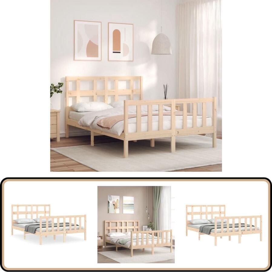 VidaXL Bedframe Massief Grenenhout 120x190 cm Massief Grenenhouten Bed Frame Hoofd- En Voeteneind Lattenbodem Bruine Kleur Tweepersoonsbed Klein Dubbel