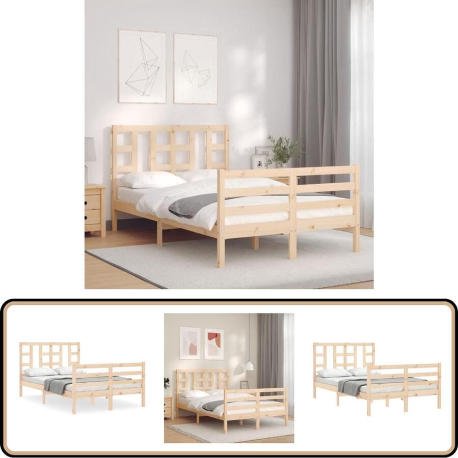VidaXL Bedframe Massief Grenenhout 120x190 cm Massief Grenenhouten Bed Frame Tweepersoons Bed Houten Bed Frame Bruin Bed Frame Met Hoofdbord