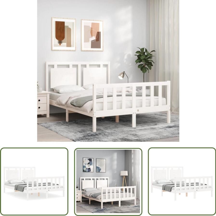 VidaXL Bedframe Massief Grenenhout 120x190 cm Massief Grenenhouten Bed Frame Tweepersoons Bed Witte Bed Frame Hoofd- En Voeteneind Bed Frame Kopen