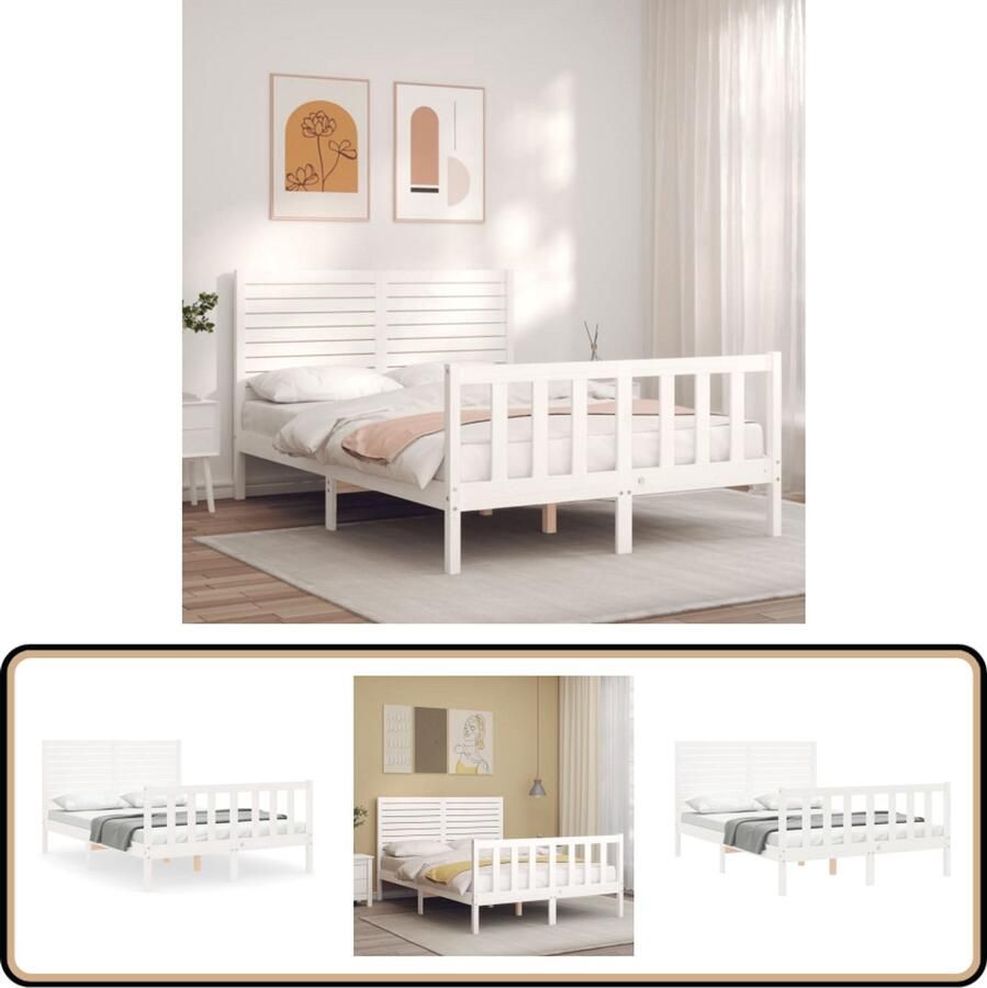VidaXL Bedframe Massief Grenenhout 120x190 cm Wit Massief Hout Bed Grenenhouten Bed Tweepersoons Bed Witte Bed Slaapkamer Meubels