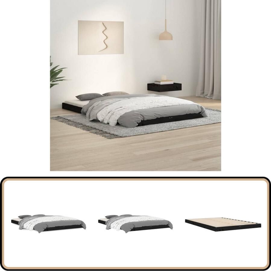 VidaXL Bedframe Massief Grenenhout 120x190 cm Zwart Houten Bedframe Modern Bedframe Zwart Bedframe 120x190 Grenenhout Bedframe