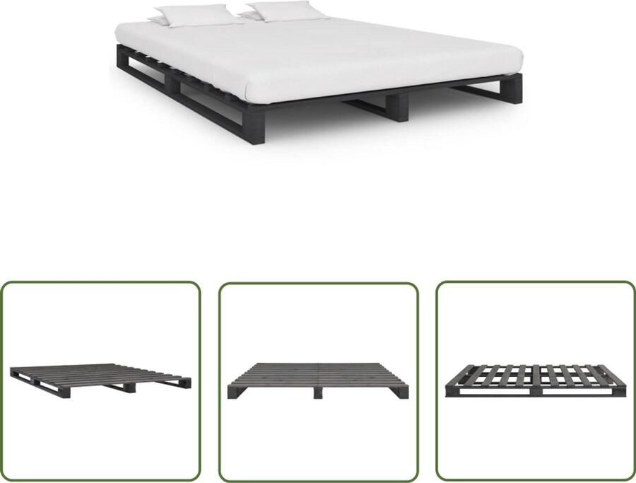 VidaXL Bedframe Massief Grenenhout 120x200 cm Grijs Pallet Bedframe Massief Hout Bed Grenenhout Bed Grijze Bed Tweepersoons Bed