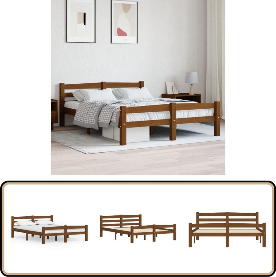 VidaXL Bedframe Massief Grenenhout 120x200 cm Houten Bed Frame Grenenhout Bed Tweepersoons Bed Frame 120x200 Modern Bed Frame