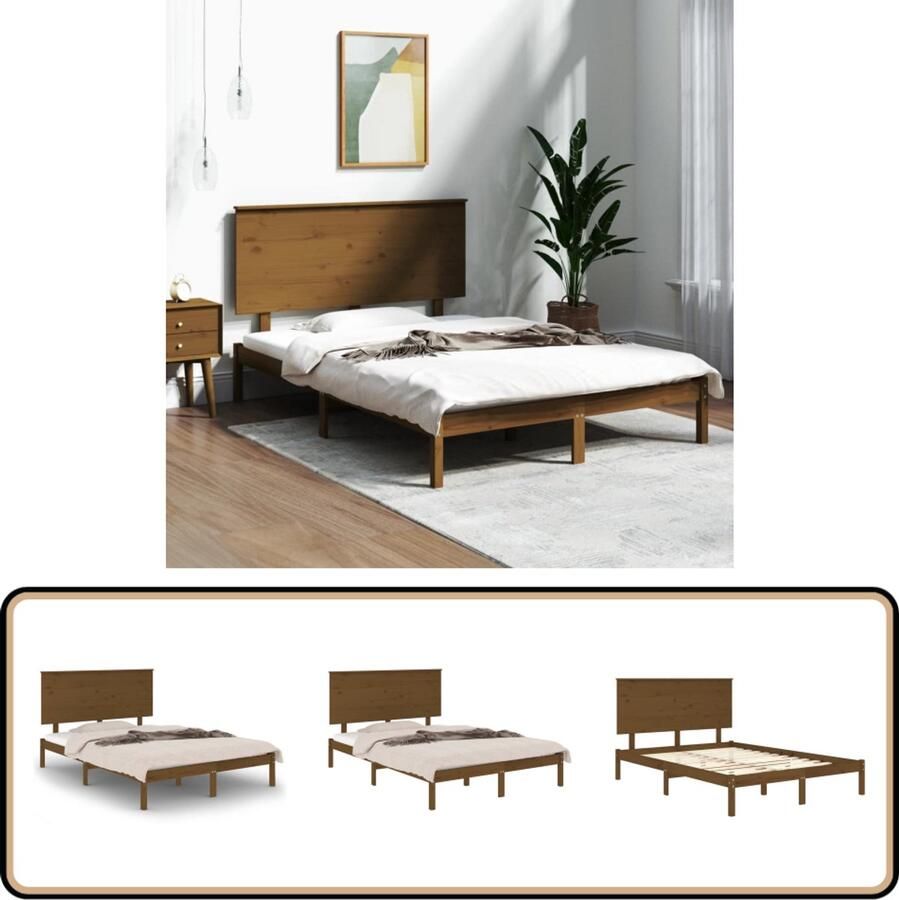 VidaXL Bedframe Massief Grenenhout 120x200 cm Houten Bed Frame Massief Grenenhout Bedframe 120x200 Modern Bedframe Tweepersoons Bedframe