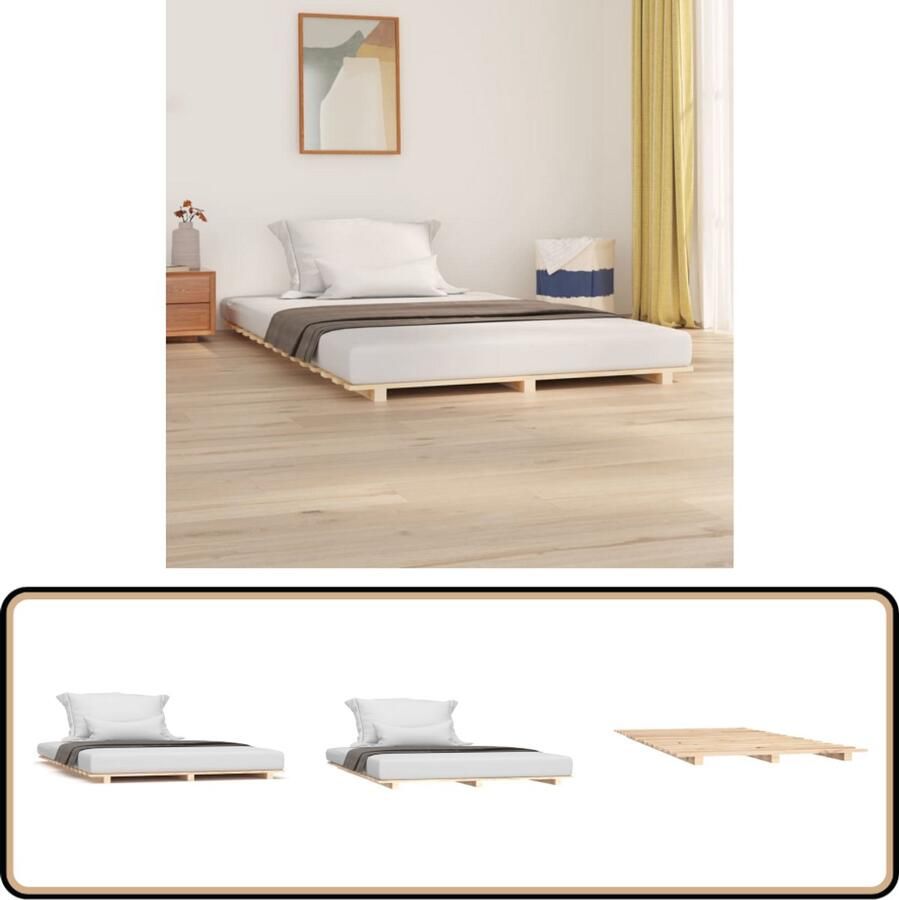 VidaXL Bedframe Massief Grenenhout 135x190 cm Houten Bedframe Massief Grenenhout Bedframe 135x190 Stabiel Bedframe Lattenbodem