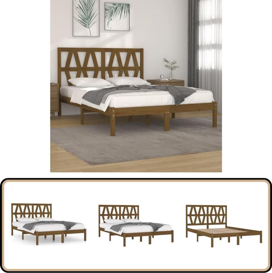 VidaXL Bedframe massief grenenhout 120x200 cm Houten Bedframe Massief Grenenhout Bedframe 120x200 Tweepersoonsbed Honigbruin
