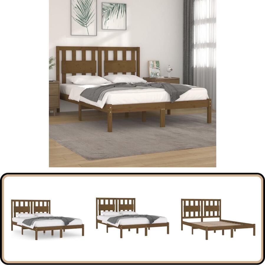 VidaXL Bedframe Massief Grenenhout 120x200 cm Houten Bedframe Massief Grenenhout Bedframe 120x200 Tweepersoonsbed Hoofdbord Bedstede