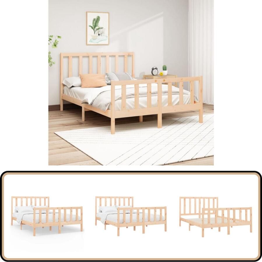 VidaXL Bedframe Massief Grenenhout 120x200 cm Houten Bedframe Massief Grenenhout Bedframe 120x200 Modern Bedframe Comfortabele Hoofdeinde
