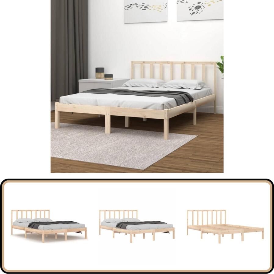 VidaXL Bedframe Massief Grenenhout 120x200 cm Houten Bedframe Massief Grenenhout Bedframe 120x200 Tweepersoons Bed Hoofdbord