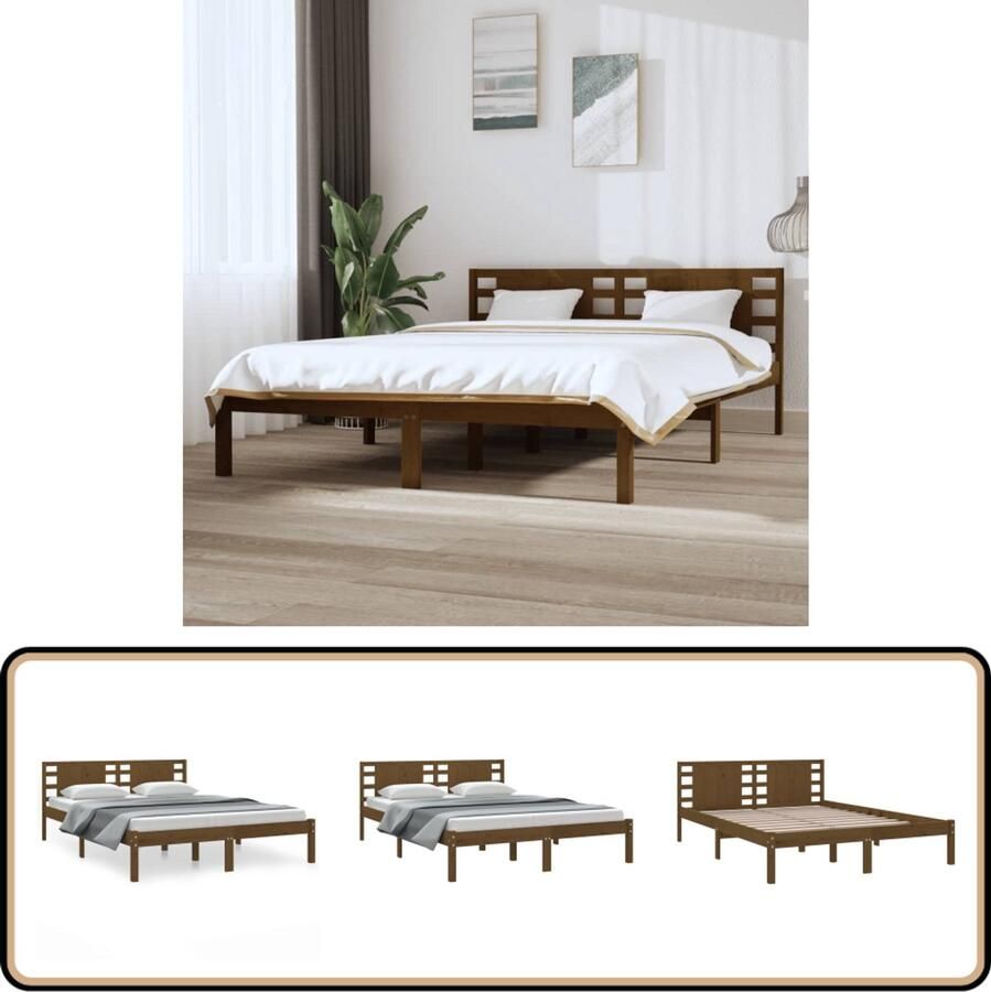 VidaXL Bedframe Massief Grenenhout 120x200 cm Klassieke Bed Frame Houten Bed Frame Massief Grenenhout Bed Frame 120x200 Honigbruin Bed Frame