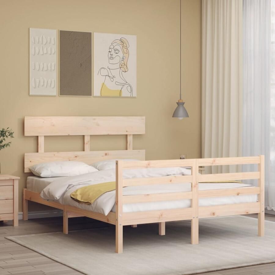 VidaXL Bedframe Massief Grenenhout 140x200 cm Massief Houten Bed Tweepersoons Bed Grenenhouten Bed Frame Boxspring Bed Slaapkamer Meubels - Foto 2