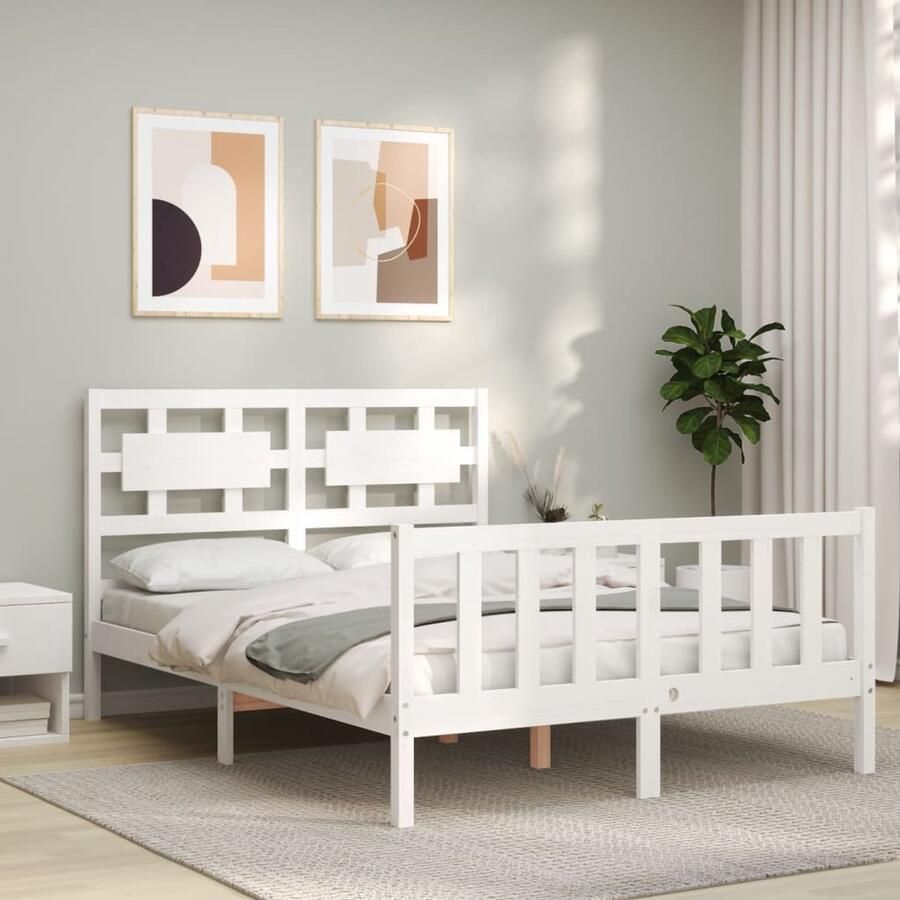 VidaXL Bedframe Massief Grenenhout 120x200 cm Massief Hout Bed Frame Grenenhout Bed Witte Bed Tweepersoons Bed Boxspring Bed Slaapkamer Meubels - Foto 2