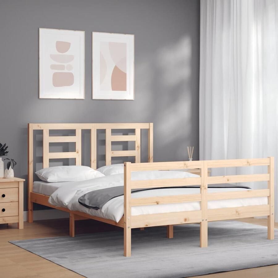 VidaXL Bedframe Massief Grenenhout 120x200 cm Massief Hout Bed Frame Grenenhouten Bed Tweepersoons Bed Lattenbodem Bruine Bed Slaapkamer Meubels - Foto 2