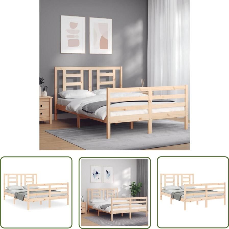 VidaXL Bedframe Massief Grenenhout 120x200 cm Massief Hout Bed Frame Grenenhouten Bed Tweepersoons Bed Lattenbodem Bruine Bed Slaapkamer Meubels