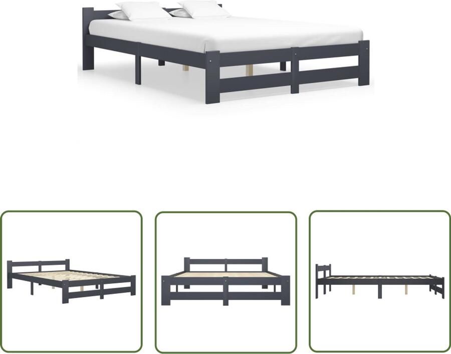 VidaXL Bedframe Massief Grenenhout 120x200 cm Massief Houten Bed Frame Grenenhout Bedframe Donkere Grijze Bedframe Tweepersoons Bedframe Boxspring Bedframe 120x200 Slaapcomfort Design Bedframe Moderne Bedframe