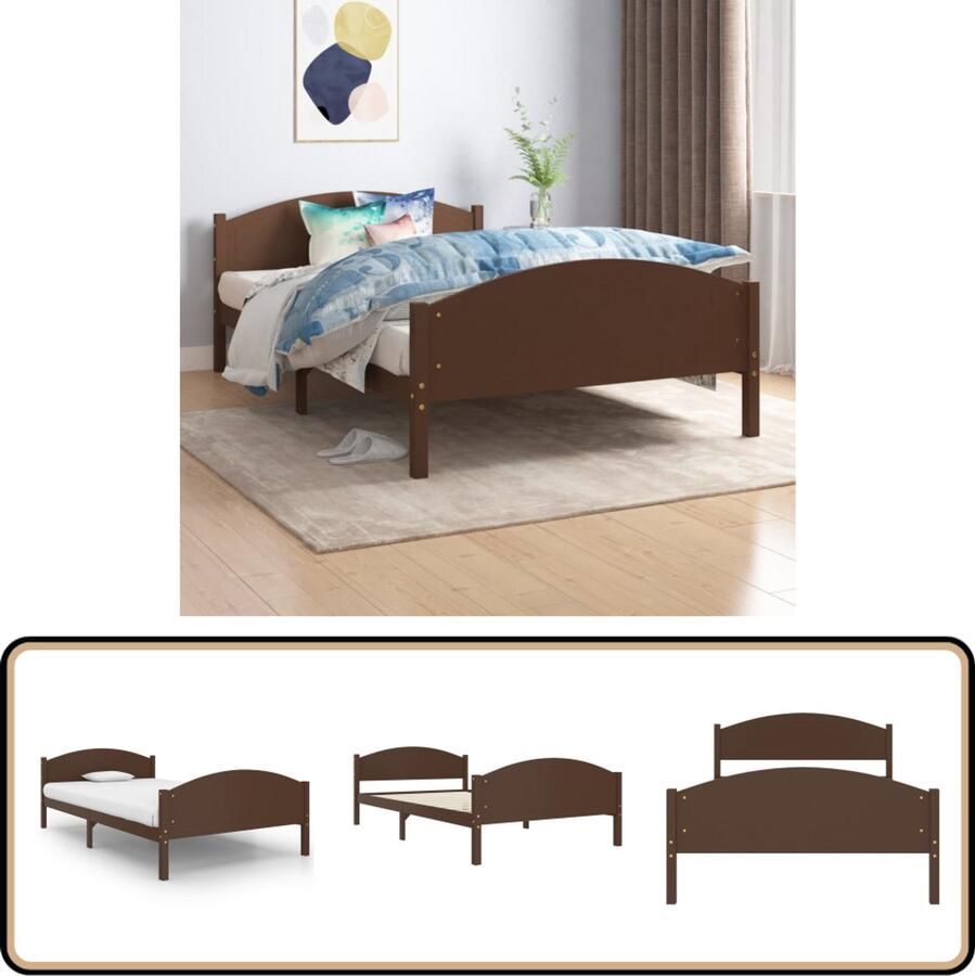 VidaXL Bedframe Massief Grenenhout 120x200 cm Massief Houten Bedframe Grenenhout Bed Donkere Bruine Bed Tweepersoons Bed Boxspring Bed Slaapcomfort Slaapkamersdecoratie Bedroom Furniture Bed Kopen
