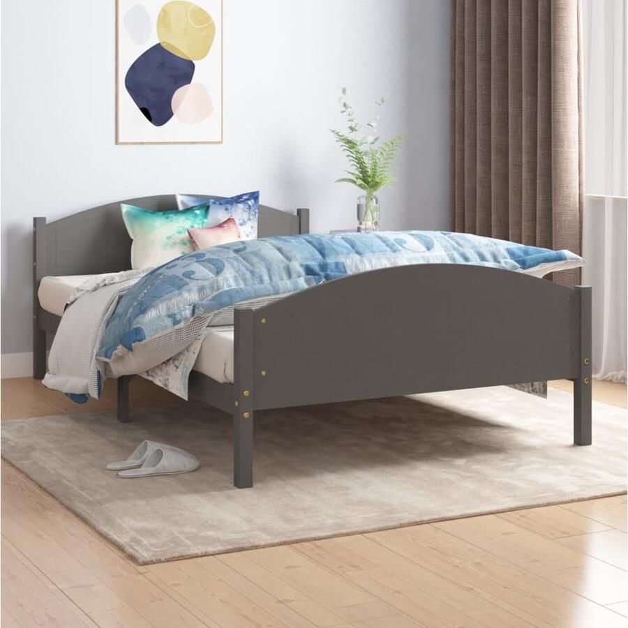 VidaXL Bedframe Massief Grenenhout 120x200 cm Massief Houten Bedframe Grenenhout Bedframe Donkere Grijze Bedframe Tweepersoons Bedframe 120x200 Slaapcomfort Moderne Slaapkamer Stijlvol Bedframe Solide Bedframe - Foto 2