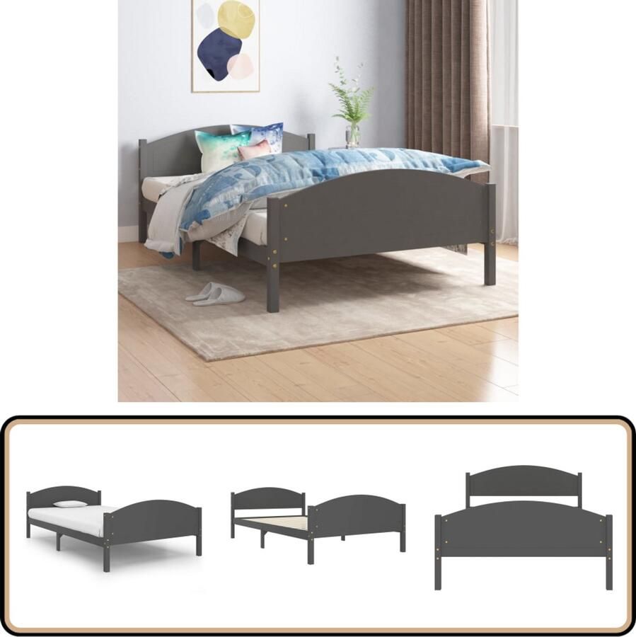 VidaXL Bedframe Massief Grenenhout 120x200 cm Massief Houten Bedframe Grenenhout Bedframe Donkere Grijze Bedframe Tweepersoons Bedframe 120x200 Slaapcomfort Moderne Slaapkamer Stijlvol Bedframe Solide Bedframe