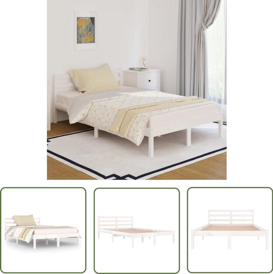 VidaXL Bedframe Massief Grenenhout 120x200 cm Wit Houten Bed Frame Massief Grenenhout Wit Bed Frame Modern Bed Frame Bed Frame 120x200 Bed Frame Met Hoofdeinde Slaapcomfort